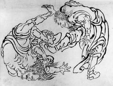 Two Wrestlers, 18th-19th century. Creator: Hokusai