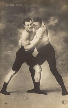 Two wrestlers facing off, late 19th-early 20th century. Creators: Count Stanislaw Walery, Walery