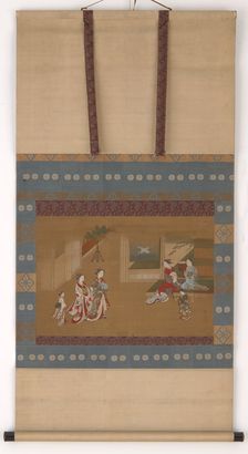 Two yujo making a New Year call upon two others, 18th century. Creator: Kawamata Tsunemasa