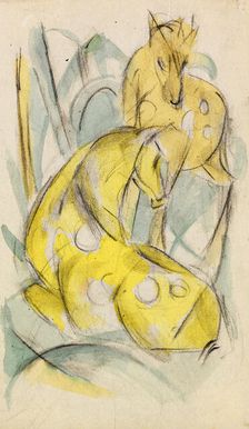 Two yellow animals (Two yellow deer), 1912-1913. Creator: Marc; Franz (1880-1916)