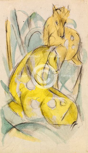 Two yellow animals (Two yellow deer), 1912-1913. Creator: Marc; Franz (1880-1916).