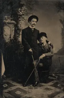 Two Young Men Crossing Their Walking Sticks, 1880s. Creator: Unknown