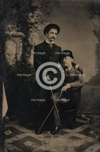 Two Young Men Crossing Their Walking Sticks, 1880s. Creator: Unknown.