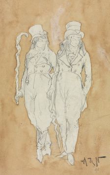 Two Young Men of Fashion (Standing), second half 19th century. Creator: Alphonse Marie Adolphe de Neuville (French, 1835-1885)