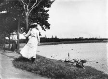 Two young girls having a walk along the sound, Landskrona, Sweden, 1910