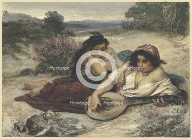 Two young Italian women lounging in the countryside, 19th century. Creator: Friedrick Karl Hausmann.