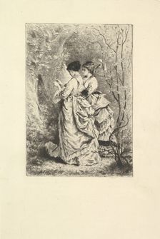 Two Young Ladies in a Garden, 1873-74. Creator: Unknown