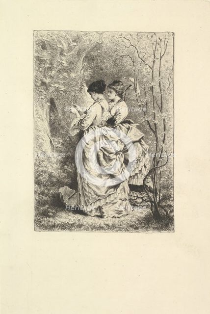 Two Young Ladies in a Garden, 1873-74. Creator: Unknown.
