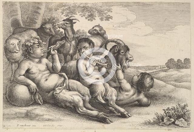 Two young satyrs and a boy, 1647. Creator: Wenceslaus Hollar.