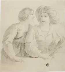 Two Young Women, One Wearing Turban, in Conversation, n.d. Creator: Unknown