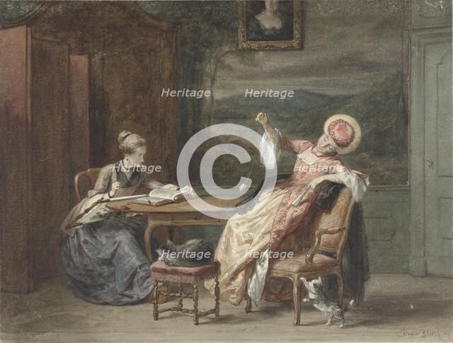 Two young women at a table, 1870. Creator: David Joseph Bles.