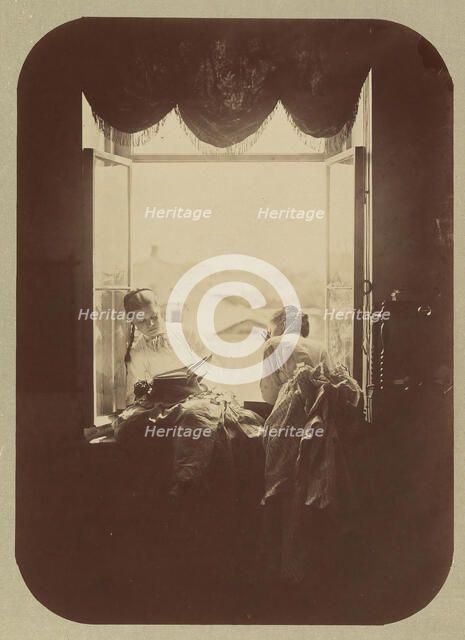 [Two Young Women at Window], ca. 1870. Creator: Andrei Osipovich Karelin.
