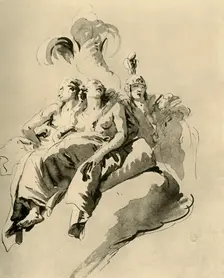 Two young Women and a Soldier mid 18th century, (1928). Artist: Giovanni Battista Tiepolo