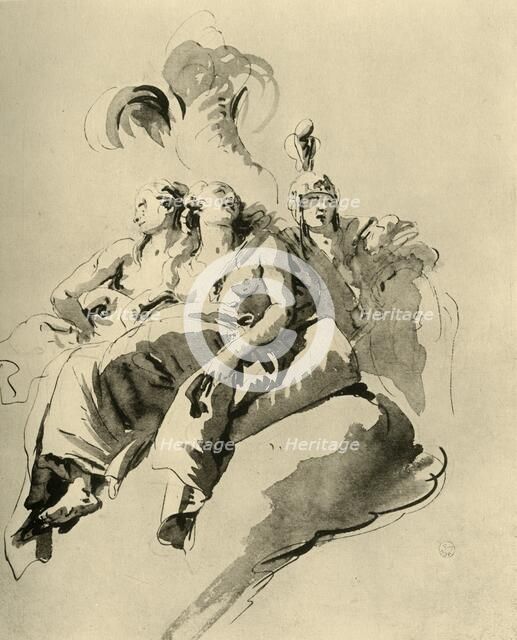 'Two young Women and a Soldier', mid 18th century, (1928). Artist: Giovanni Battista Tiepolo.