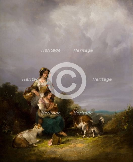 Two Young Women And Goats In A Landscape, 1870. Creator: William Shayer.