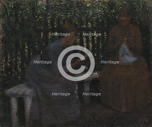 Two young women in a garden, 1880-1889. Creator: Peter Hansen.