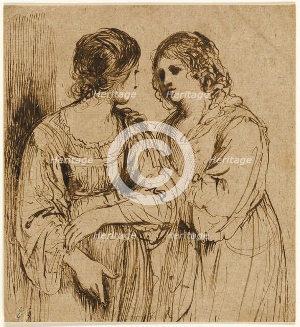 Two Young Women in Conversation, n.d. Creator: School of Guercino Italian, 1591-1667.