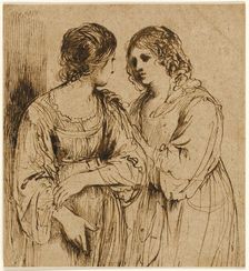 Two Young Women in Conversation, n.d. Creator: School of Guercino Italian, 1591-1667