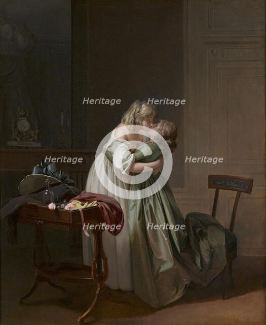 Two Young Women Kissing (Deux jeunes femmes s'embrassant), ca 1790-1794. Creator: Boilly, Louis-Léopold (1761-1845).