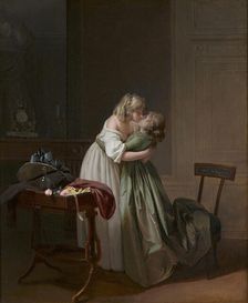 Two Young Women Kissing (Deux jeunes femmes s'embrassant), ca 1790-1794. Creator: Boilly, Louis-Léopold (1761-1845)