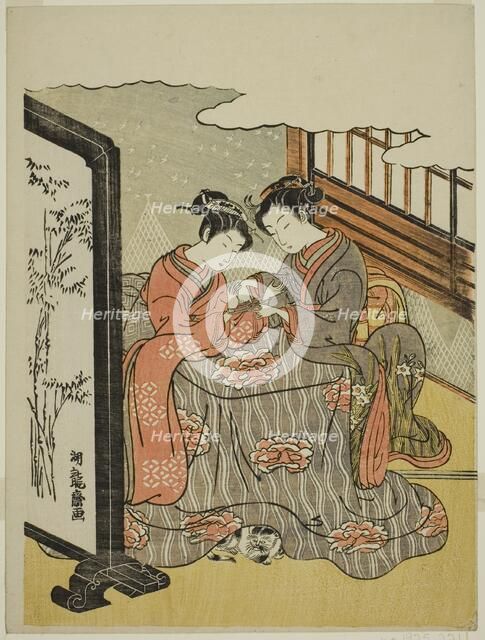 Two Young Women Playing Cat's Cradle, c. 1769. Creator: Isoda Koryusai.