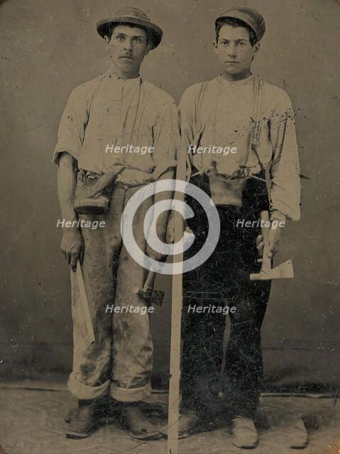 Two Young Workmen with Hatchets, 1860s-70s. Creator: Unknown.