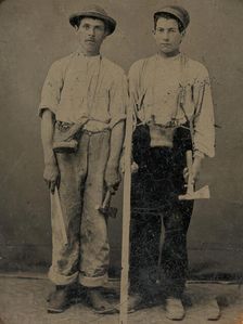 Two Young Workmen with Hatchets, 1860s-70s. Creator: Unknown