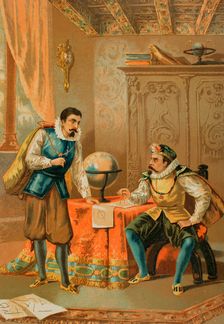 Tycho Brahe and Johannes Kepler in the observatory in Prague, 1886. Creator: Unknown