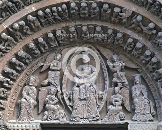 Tympanum of the portal of the church of Santo Domingo de Soria, decorated with the Eternal Father…