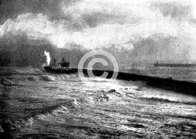 Tynemouth Jetty during the recent storm, 1898. Creator: Auty.