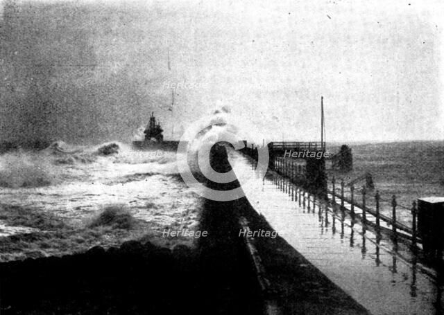 Tynemouth Jetty during the recent storm, 1898. Creator: Auty.