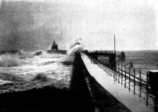 Tynemouth Jetty during the recent storm, 1898. Creator: Auty