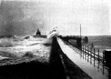 Tynemouth Jetty during the recent storm, 1898. Creator: Auty