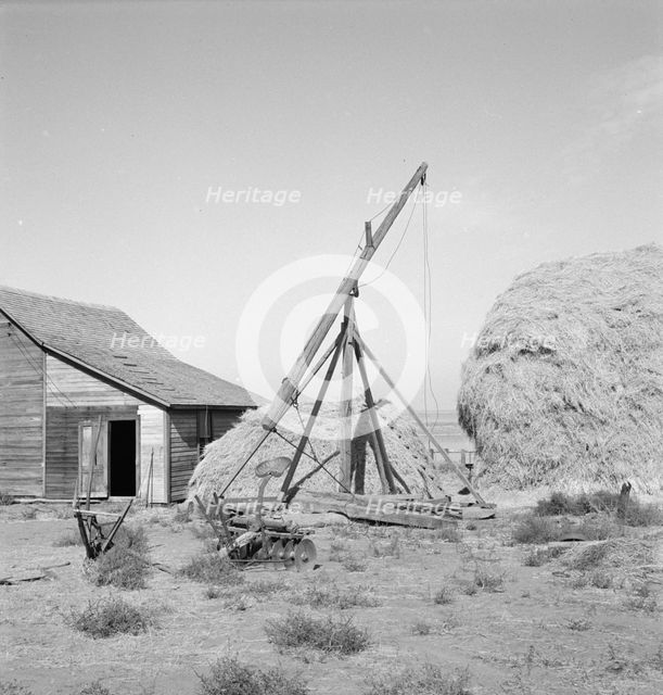 Type of hay derrick characteristic of Oregon..., Irrigon, Morrow County, Oregon, 1939. Creator: Dorothea Lange.