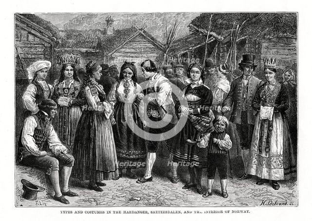 Types and costumes in Norway, 1879.Artist: Hildibrand