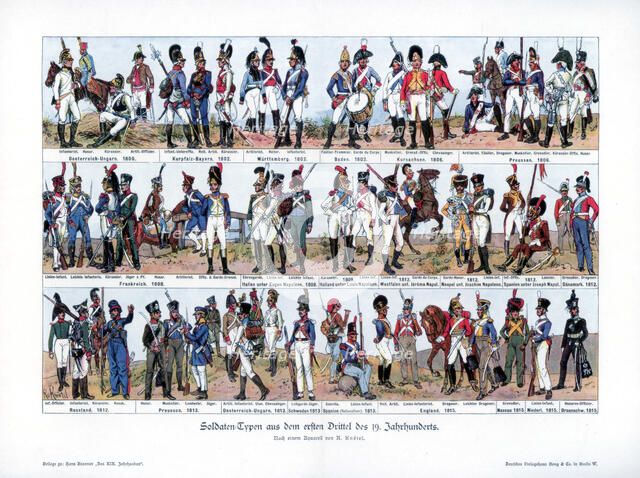 Types of soldiers from the first half of the 19th century, 1900.Artist: Richard Knotel