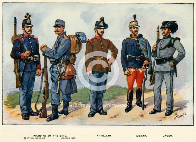 'Types of the Austro-Hungarian Army', 1919. Creator: Richard Simkin.