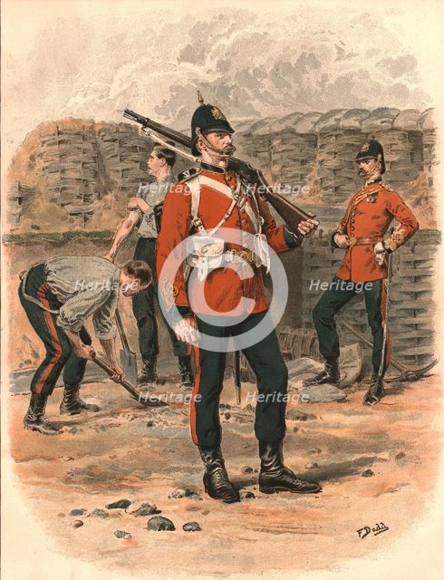 ''Types of the British Army and Navy; The Royal Engineers, a Sapper in Marching Order', 1890. Creator: Frank Dadd.