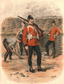 'Types of the British Army and Navy; The Royal Engineers, a Sapper in Marching Order 1890. Creator: Frank Dadd