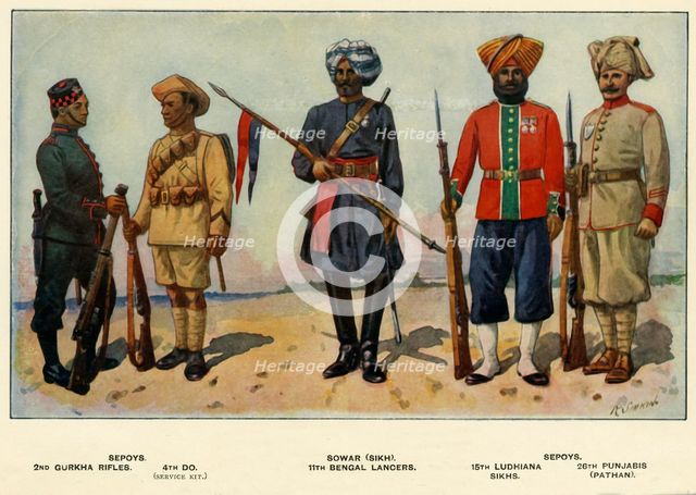 'Types of the Indian Army', 1919. Creator: Richard Simkin.