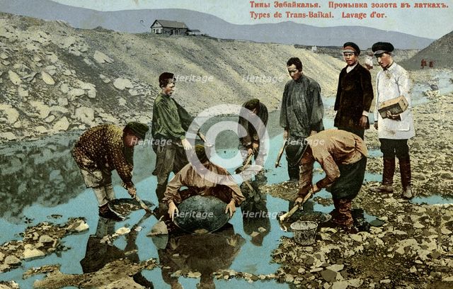 Types of Transbaikalia. Washing gold in trays, 1900. Creator: Unknown.
