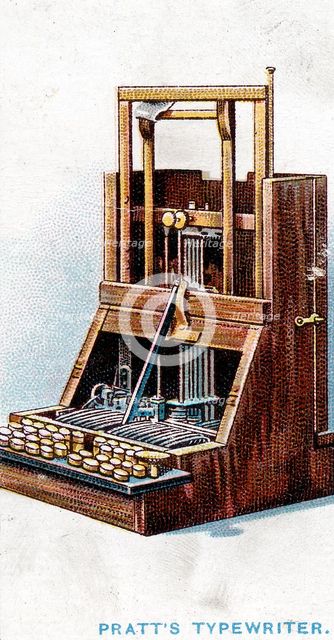 Typewriter patented by John Pratt in 1866 (1915). Creator: Unknown.