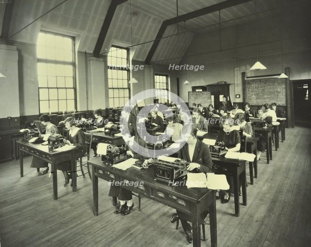 Typewriting class, Bow and Bromley Commercial Institute, London, 1924.  Artist: Unknown.