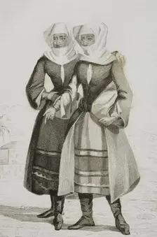 Typical Armenian mountain women's costume, 1838. Creator: Francois Pigeot
