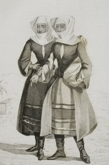 Typical Armenian mountain women's costume, 1838. Creator: Francois Pigeot