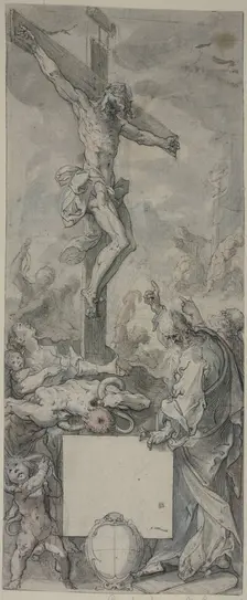 Typology of the Raising of the Brazen Serpent and the Crucifixion of Christ, 16th century. Creator: Abraham Bloemaert ?