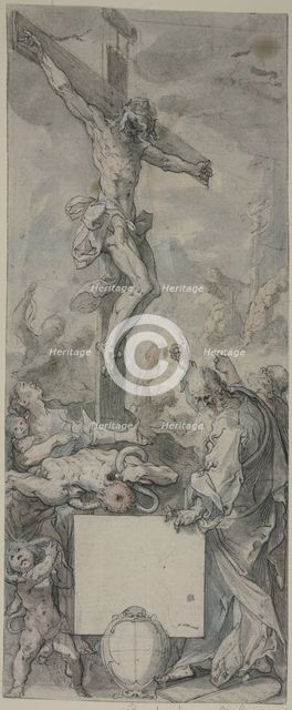 Typology of the Raising of the Brazen Serpent and the Crucifixion of Christ, 16th century. Creator: Abraham Bloemaert ?.