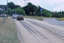 Tyre skidmarks on road surface