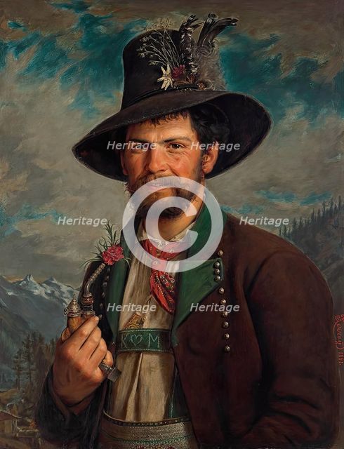 Tyrolean farmer in Stubai traditional costume, 1881. Creator: August Pezzey the Elder.