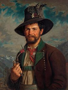 Tyrolean farmer in Stubai traditional costume, 1881. Creator: August Pezzey the Elder